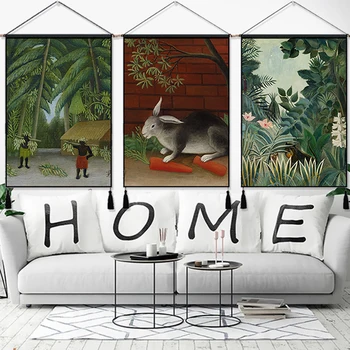 

Henri Rousseau Art Hanging Cloth Cotton Line Paintings Posters Home Decor Wall Hanging Tapestry Gift