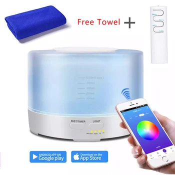 

550ML APP Control Aroma Air Diffuser Air Humidifier With Wood Grain Essential Oil Diffuser 7 Chnaging Color LED Lights For Home