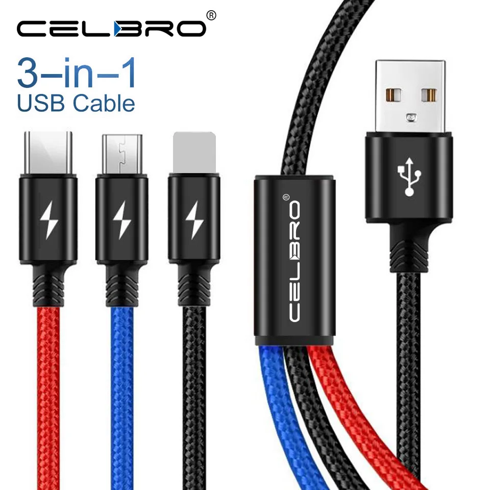 Зарядный кабель 3 в 1 Usb Type c для Samsung S9 S10 Huawei Nova 4 Nokia 8 9 Pureview Usbc Kabel 2 метра|Кабели