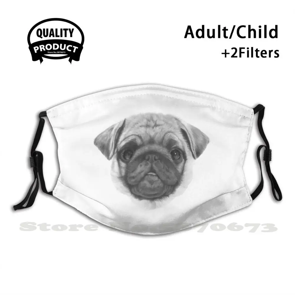 

Pug Dog Art Face Mask With Filter Love Loved Lovers Womens Work Harder Working No No One Cares Pets Pet Puppy Hound Wolf