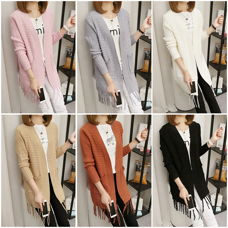

Mid-length Sweater WOMEN'S Coat Sweater Cardigan 2017 Autumn And Winter New Style Loose-Fit Versatile Tops