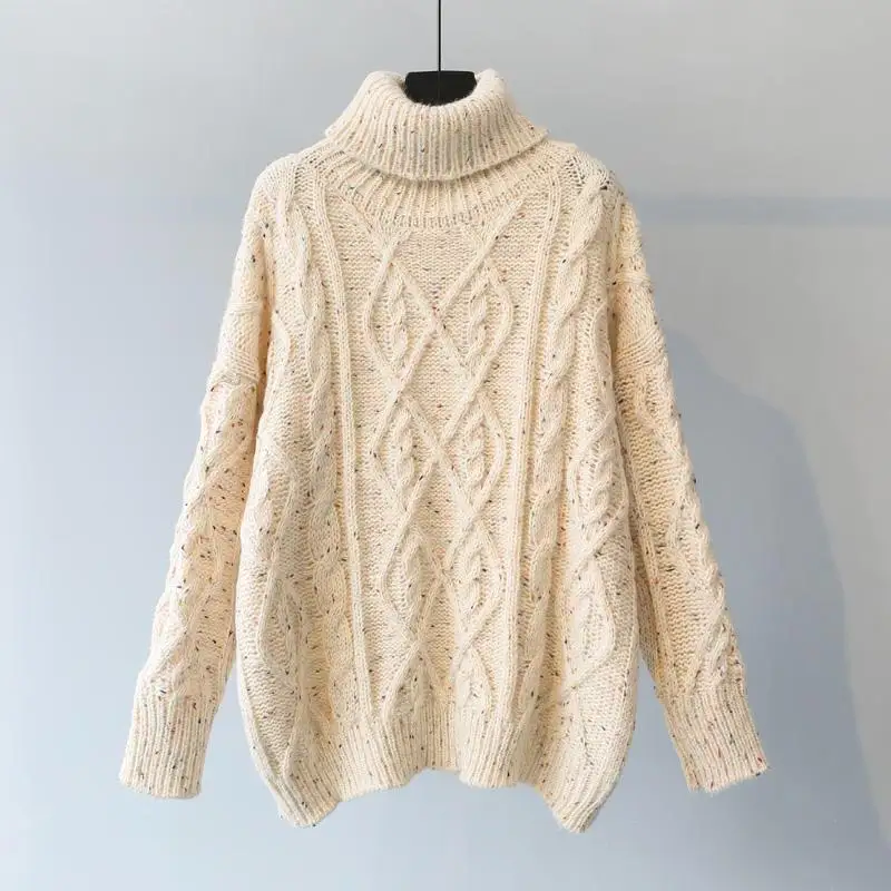 HF19472 Beige H. SA зимняя одежда для женщин Водолазка пуловер и свитер Длинные негабаритных Twited Pull свитеры Красный Рождество Джемперы свободные топы - Цвет: HF19472 Beige