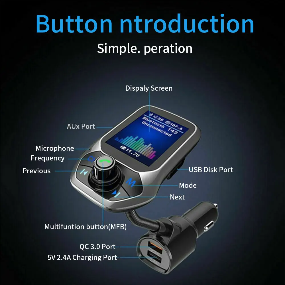 Автомобильный Bluetooth громкой связи цветной экран автомобильное зарядное устройство адаптер зарядное устройство беспроводной автомобильный Bluetooth fm-передатчик MP3 радио адаптер