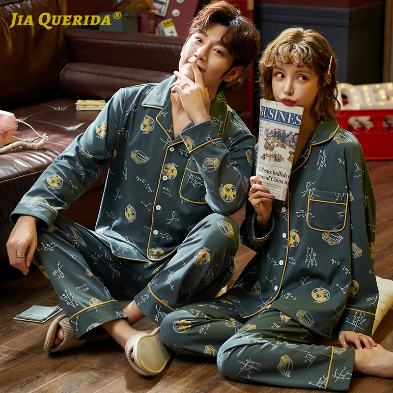 Fashion Long Sleeve Long Pants Pajamas for Couple Homesuit Homeclothes Turn Down Collar Front Pocket Pj Set Printing Pajamas Set Fashion Long Sleeve Long Pants Pajamas for Couple Homesuit Homeclothes Turn Down Collar Front Pocket Pj Set Printing Pajamas Set