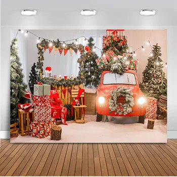 

Photography Backdrop Christmas Tree Red Car Party Decoration Background for Children Photo Studio Christmas Tree Back Drop
