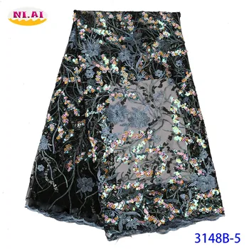 

Top Nigerian Wedding Lace Fabric Latest Style African Organza Lace Sequins Embroidery Fabric For Dress 5Yards/Lot NA3148B-1