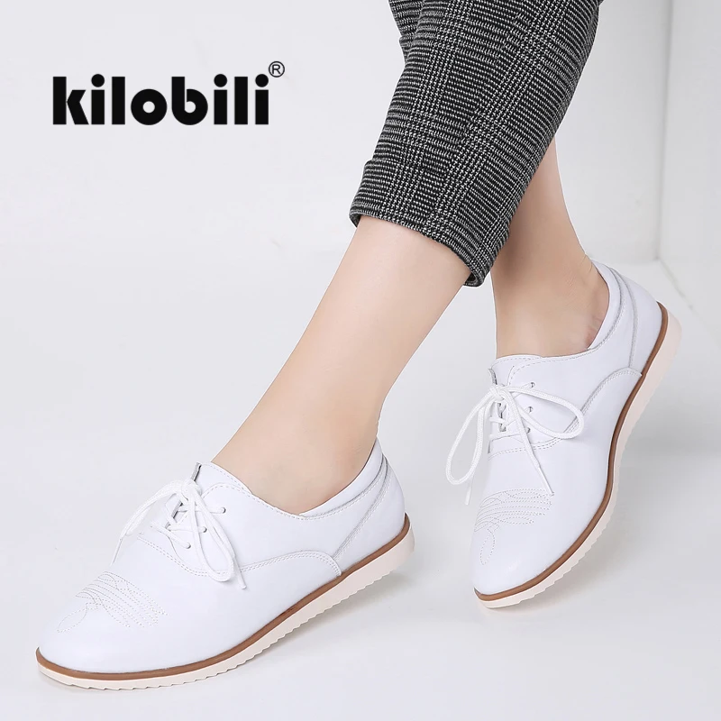 

O16U womens shoes flats moccasins women shoes Derby Genuine Leather Ladies oxford shoes pointed toe flats sneakers women Spring