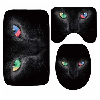 

3pcs 3D Cat Eyes Black Toilet Seat Cover Lid Black WC Accessories Cartoon Cute Bath Mat Decor Waterproof Non Slip Carpet Rugs