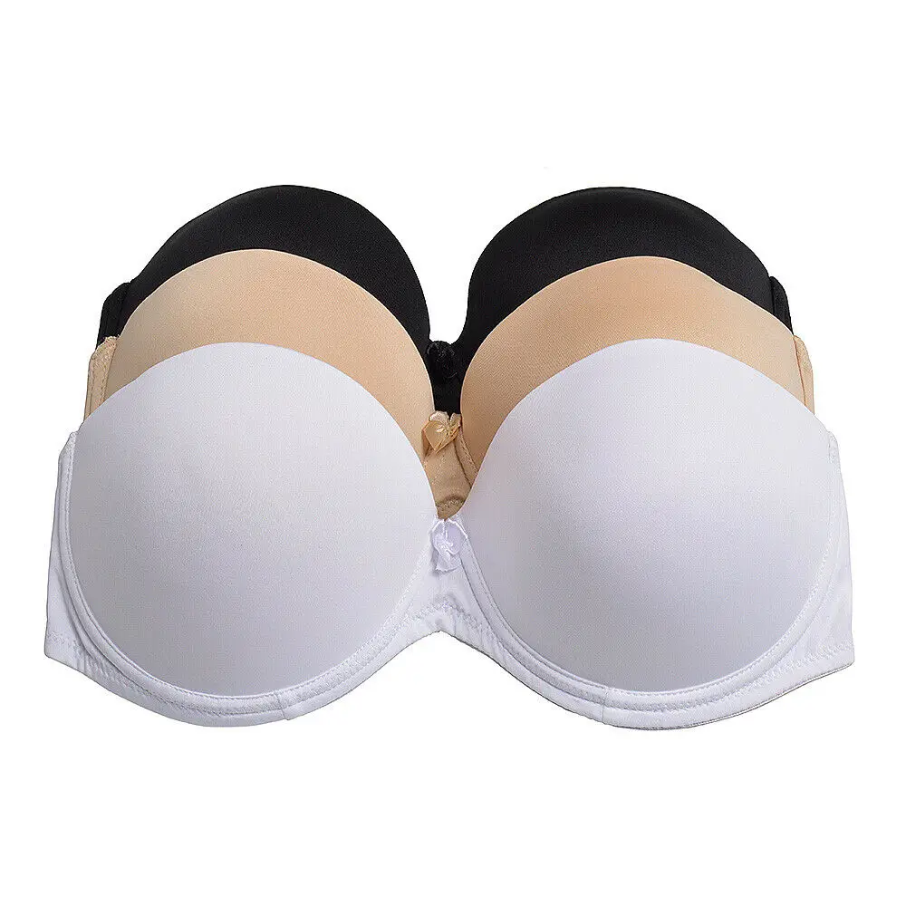 Anti-Slip Gathering Plus Size Bra, Full Coverage Strapless Bra, Padded  Bandeau Non-Steel Ring Push Up Strapless Bra (C-White,L=80BCD)