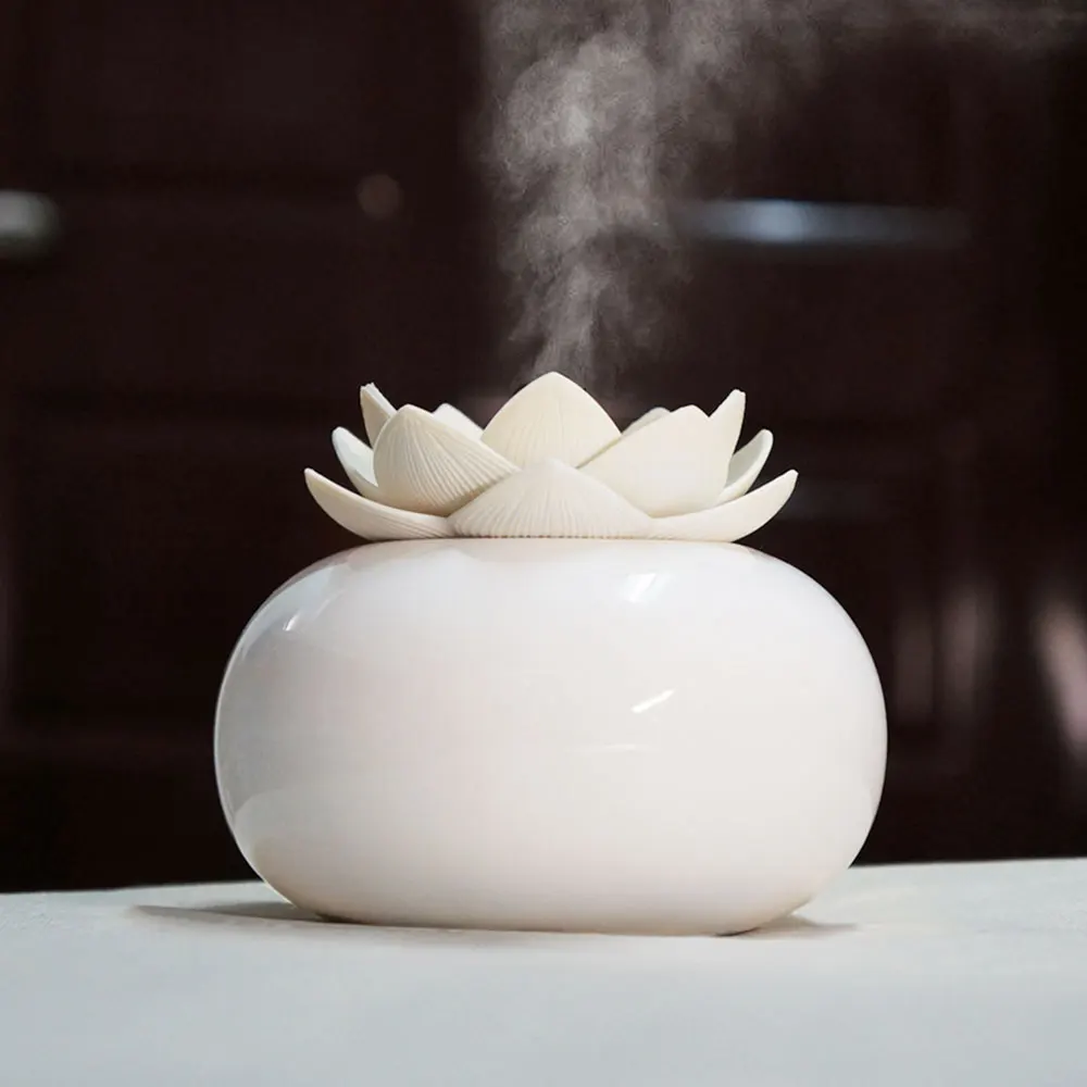 

200ML Aroma Diffuser Ultrasonic Air Humidifier Ceramic Lotus Shape Portable Health Care Aromatherapy Machine Purifier Atomizer