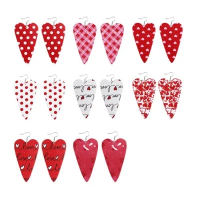 long heart 8 пар кожаных женских сережек в форме сердца, набор Brinco, углы любви, свисающие серьги в виде красных капель, подарок на День святого Валентина для влюбленных - Окраска металла: long heart