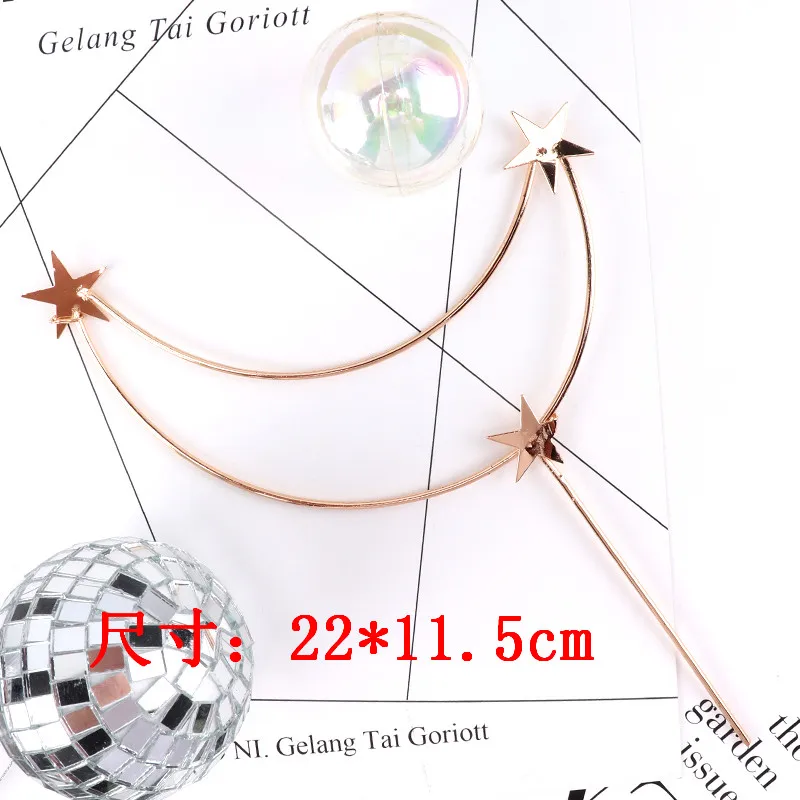 moon gold 1pcs Cakelove Металл Серебро Золото Любовь Корона Луна с бриллиантом Топпер для торта «С Днем Рождения» украшение для дня рождения милые подарки - Цвет: moon gold 1pcs