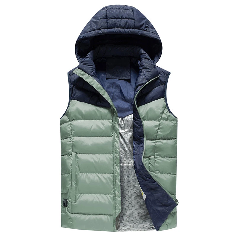 Серый Fashion Electric Heating Vest Men USB Charging Splicing Hooded Zipper Pocket Thermal Gilet Waistcoat Warm Winter Jacket Men 6XL - Цвет: Серый