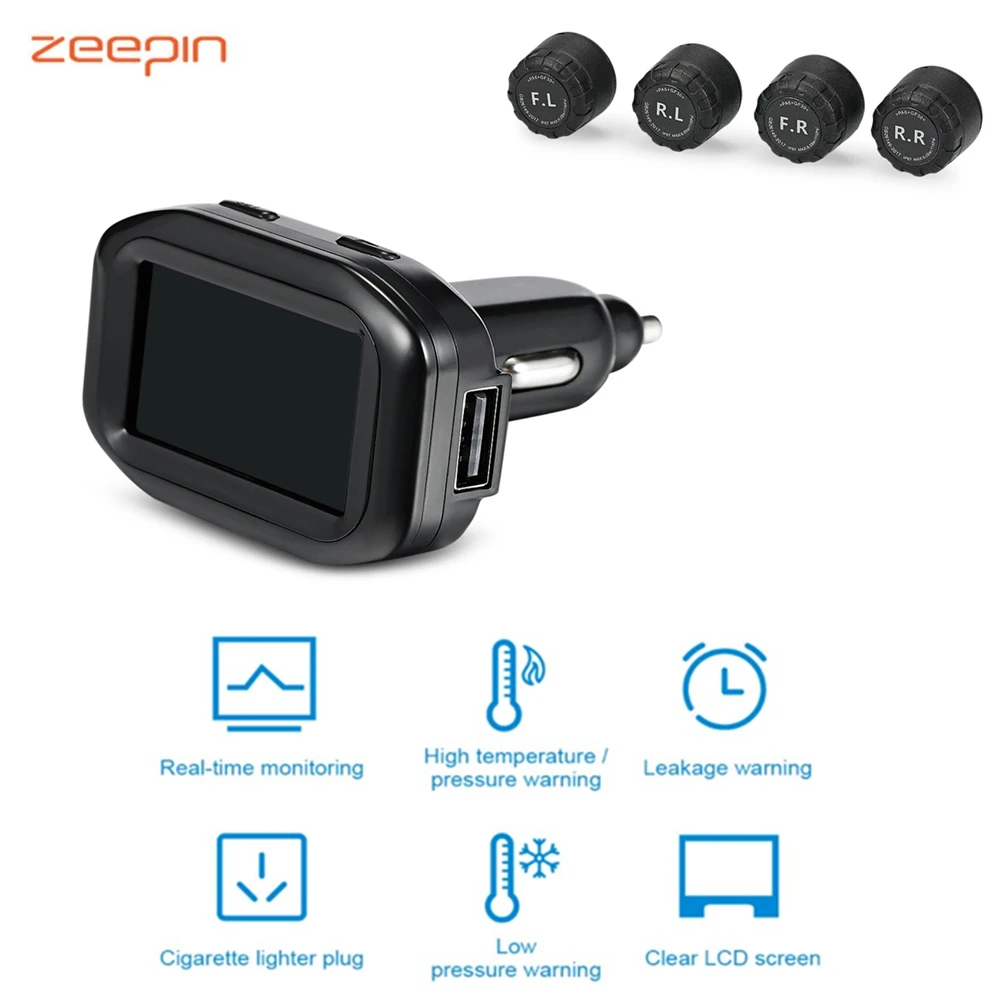Zeepin D9 система контроля давления в шинах Прикуриватель разъем TPMS ЖК-дисплей IP67 с 4 внешними датчиками для большинства транспортных средств