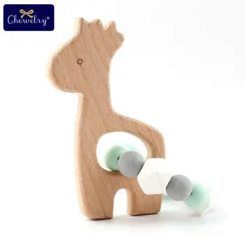 

1PC Baby Bracelet Food Grade Silicone Teether Rodent Beads Beech Wooden Giraffe Bracelet Rattle Wood Teether Wooden Baby Gym Toy