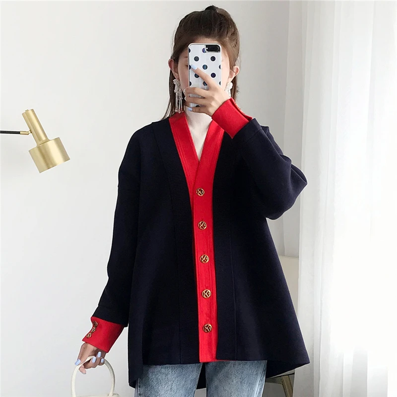 

Tunjuefs Loose Striped Cardigan Women Sweater Coat Button Maxi Long Sleeve Plus Size Pockets Shrug Runway Knitted Top Casual
