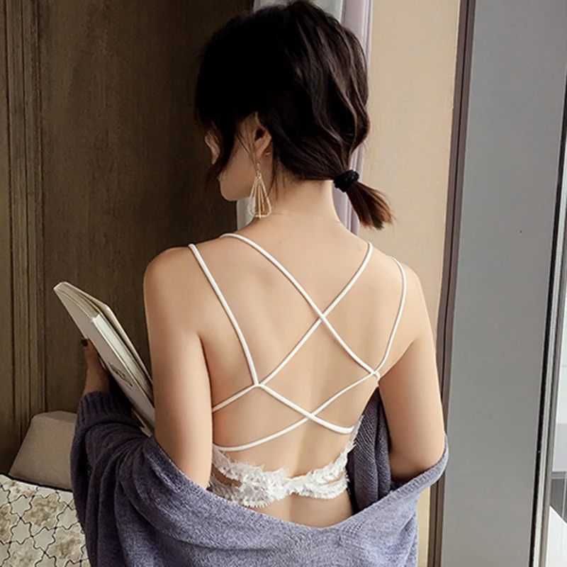 Summer Lace Floral Hollow Underwear Bra Top Double Slim Straps Women Tube Tops Removable Pad Wrapped Chest Clothes Bralette
