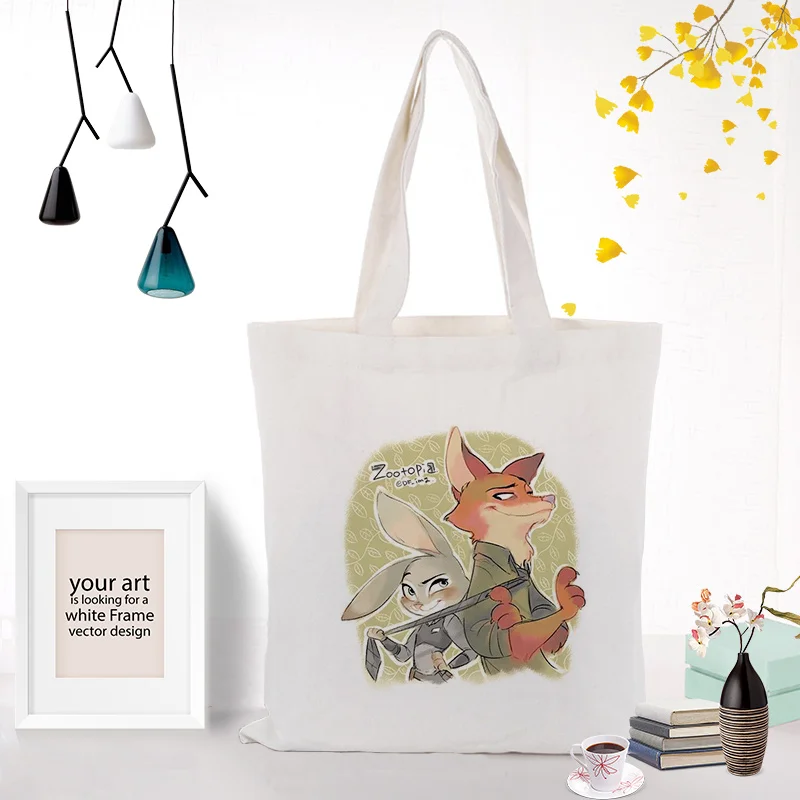 Zootopia последовательный Холст сумка для сумки ежедневного использования текста DIY пользовательский принт логотипа экологический многоразовый перерабатываемая сумка для покупок