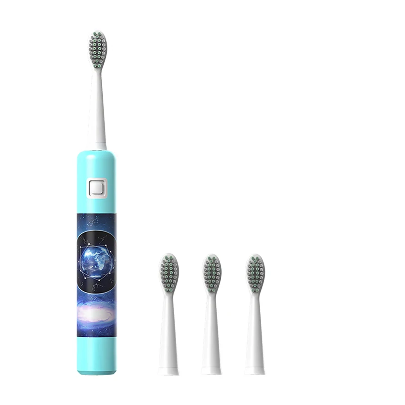 Blue 4 heads AZDENT, Ультразвуковая электрическая зубная щетка, 6 режимов, перезаряжаемая зубная щетка для путешествий для детей и взрослых, 6 часов зарядки, 20 дней использования - Цвет: Blue 4 heads