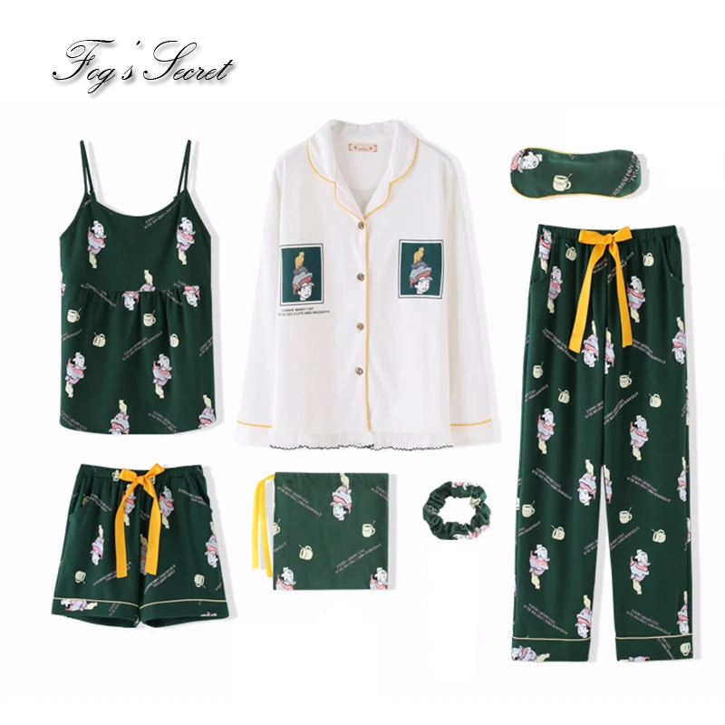 пижама женская домашняя одежда пижамные комплекты из 7 предметов Свободная