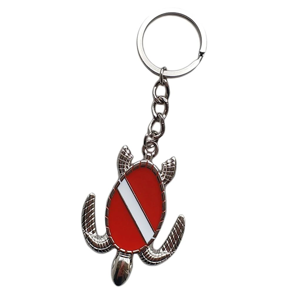 Realistic Life-like Key Chain Ocean Theme - Sea Turtle with Scuba Diving Flag - Bag Tag, Car Motorcycle Keys Holder