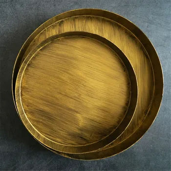 

Nordic Metal Round Storage Tray Vintage Chic Ins Brass Fruit Cake Dessert Plate Retro Golden Jewelry Display Tray Desktop Decor