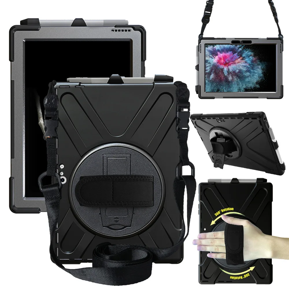 Case for Microsoft Surface Pro 6 / Pro 5 / Pro / Pro 4,with Pen Holder 360 Rotating Hand Strap/Kickstand+ Shoulder Strap