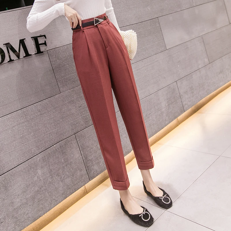 REALEFT Elegant OL Style High Waist Women Harem Pant Sashes Work Business Trousers Casual Female Pants Mujer New