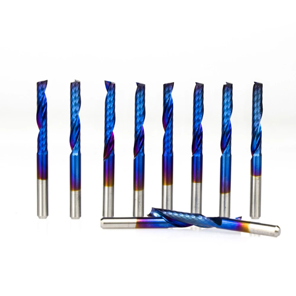

10pcs Shank Blue Carbide Milling Cutter Router Bit Coated CNC End Mills 3.175 For Milling Machine PCB Engraving
