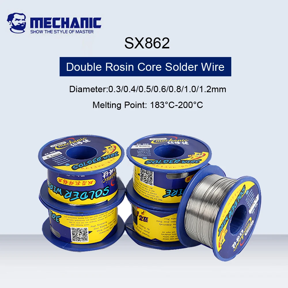 

MECHANIC SX862 Solder Wire 0.3/0.4/0.5/0.6/0.8/1.0/1.2mm Double Rosin Core Solder Flux For PCB Board Welding Soldering Tin Wire