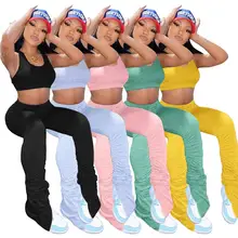 Summer New Sweatsuit Slim Crop Top Tracksuit Female Sets Casual Long Pants Sportswear Two Piece Outfits for Women F993
