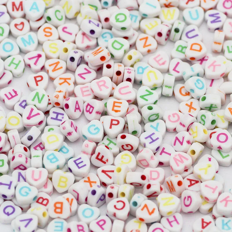Letter Alphabet Acrylic White Mixed Heart Shape 4x7MM Loose Spacer Beads For Jewelry Making DIY Bracelets Accessories Findings | Украшения