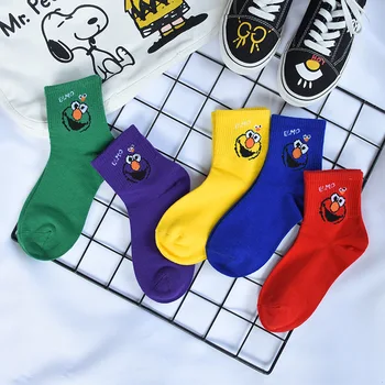 

Sesame Street Cartoon Pattern Long Socks Anime Sokken Skarpety Happy Woman Cotton Socks