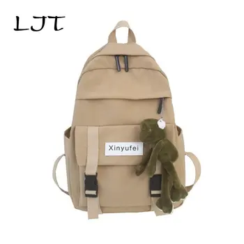 

LJT Women's Bag 2019 Korean Fashion Backpack for School Teenagers Girl Vintage Stylish Travel Backpack Frog Pendant Shoulder Bag