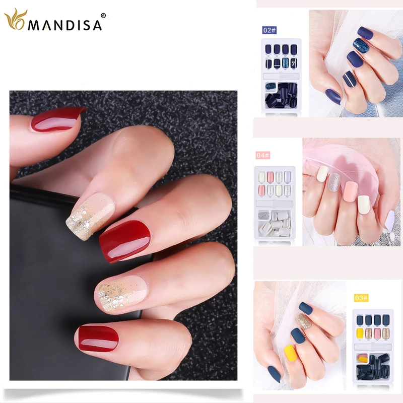 

24 Pcs Detachable False Nail Artificial Ladies Press On Designed False Nails Tips Overhead with glue Fake Art Extension Tips