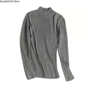

Giant Slim Sleeve Button Pure Sweater Slim Fit Slim Knitting Elastic Force Keep Warm Backing Shirt Sweater