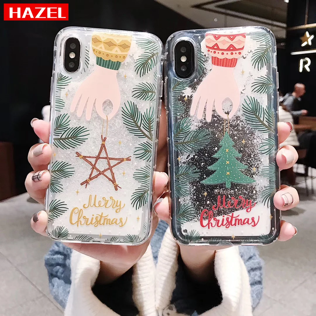 

Glitter Liquid Christmas Phone Case For iphone 11pro XS MAX 6 S 7 8 Plus X XR Cover Dynamic Liquid Quicksand Phone Cases Shining