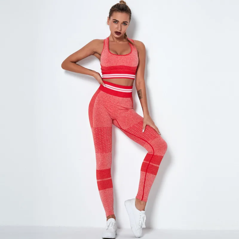 Conjunto de Yoga sin costuras para mujer, ropa deportiva de gimnasio, mallas de gimnasio acolchadas, pantalones deportivos de tirantes con Push-up, 2 uds.