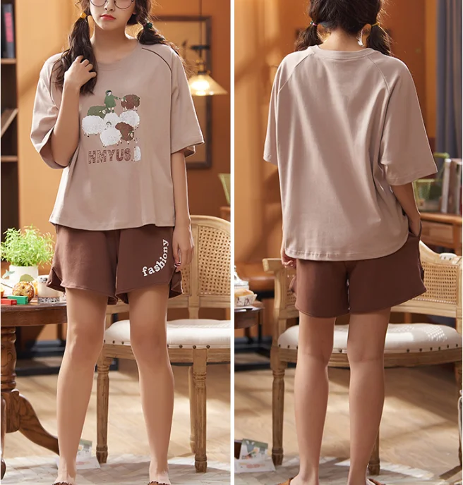 toppies cartoon pajamas sets womens summer short-sleeved t-shirts shorts sweet sleepwear korean home clothes 2020