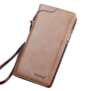 

Retro Solide Leather Wallets Men Luxury Quality Long Clutch Wallet Mens Zipper Purse Business Man Brief Designer Durable Bags
