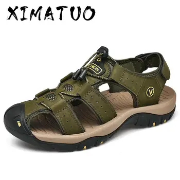 

New Men Shoes Genuine Leather Men Sandals Summer Men Causal Shoes Beach Sandals Man Fashion Outdoor Casual Sneakers Size 38-48