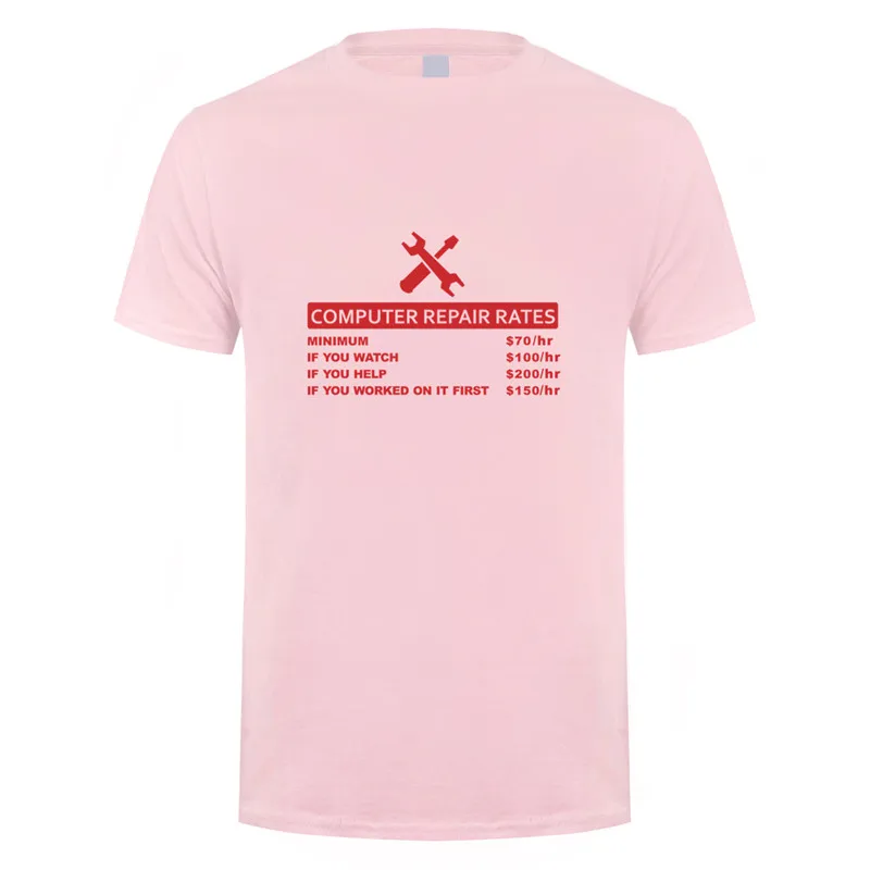 Забавная футболка с компьютерным принтом, летняя мужская футболка с коротким рукавом и круглым вырезом, хлопковая футболка, топы с компьютерным ремонтом, Мужская футболка, OZ-154 - Цвет: light pink