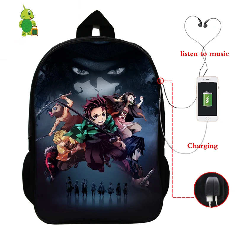 Demon Slayer: Kimetsu No Yaiba рюкзак USB зарядка Рюкзак для ноутбука аниме школьные сумки для подростков мальчик девочка путешествия рюкзак - Цвет: 3
