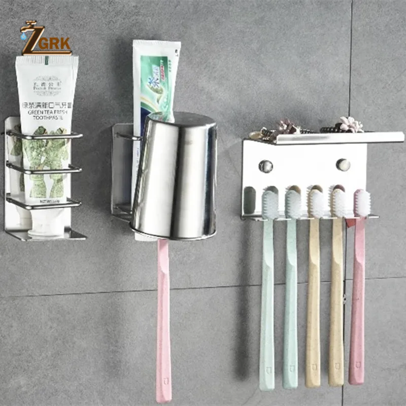 

ZGRK Toothbrush Holder Stainless Steel Wall Mounted Bathroom Storage Rack Multi-Purpose Toothpaste Rack Bath Hardware Holder