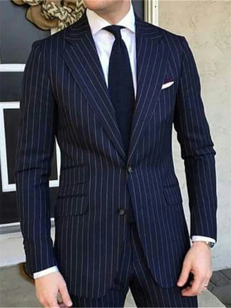 Мужской костюм Smolking Noivo Terno Slim Fit Easculino, вечерние костюмы для мужчин, темно-синий пиджак, брюки, Блейзер, мужские смокинги