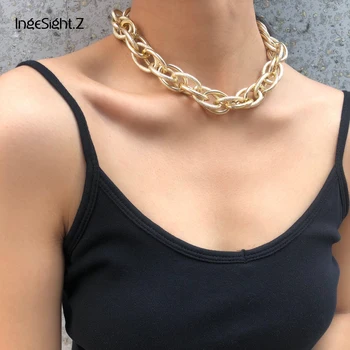 

IngeSight.Z Punk Hip Hop Curb Cuban Thick Twisted Choker Necklace Statement Gold Color Chunky Metal Collar Necklace Jewelry Gift