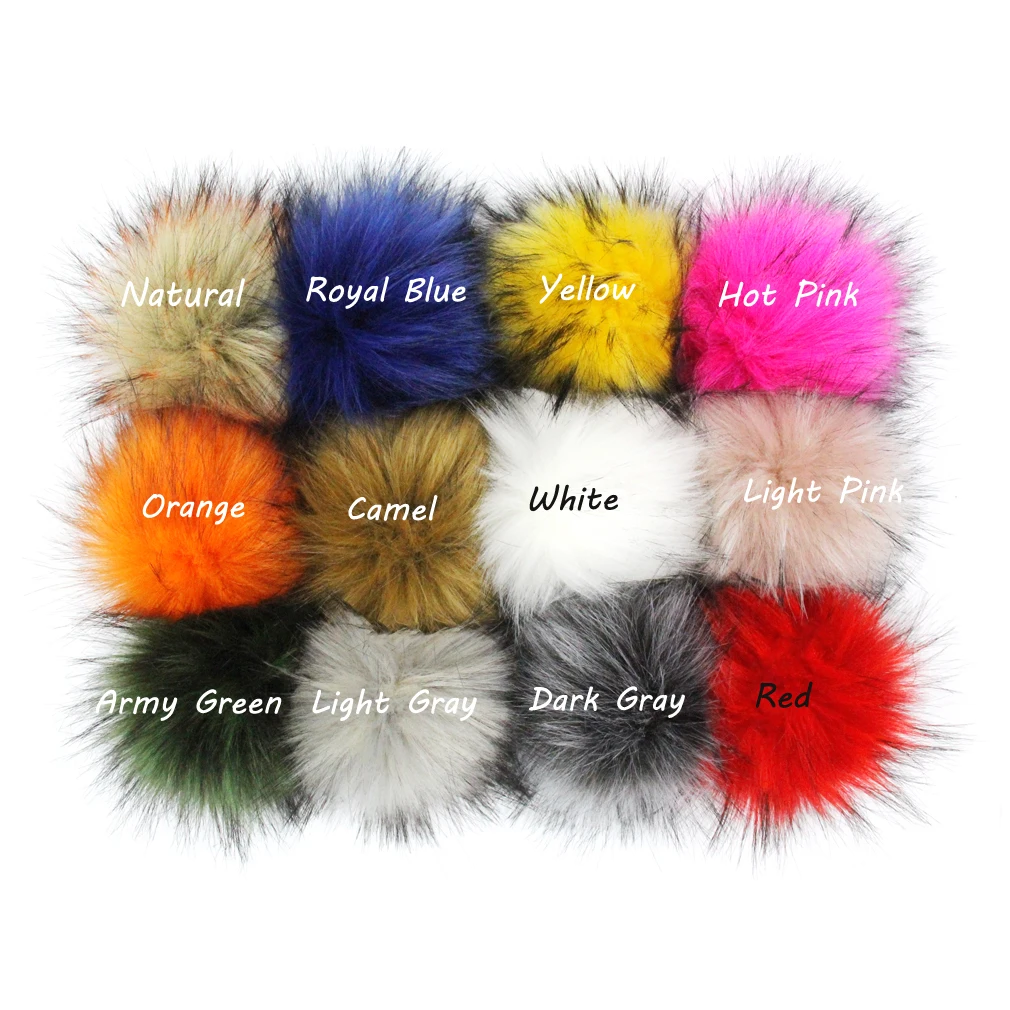 Furling 16CM /6.3inch Pack of 12 Large Faux Raccoon Fur Pompoms for Hats  with Wood Buttons 12Colors