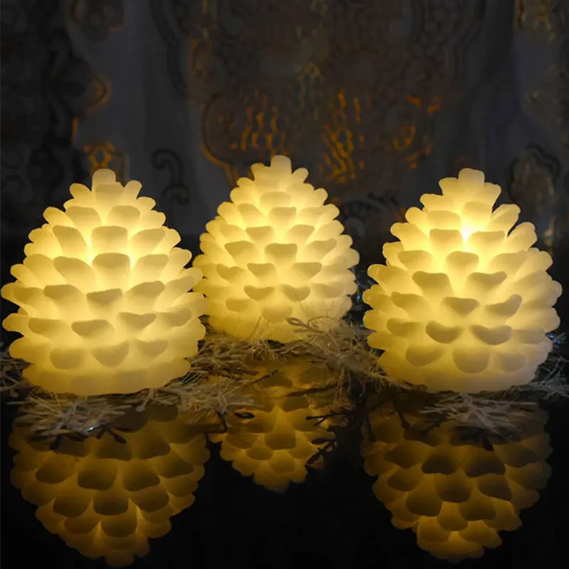 Pinecone LED Candle Lamp for Christmas New Year Decoration Yellow Color Flicker Candle LED Night Light for Home Wedding Birthday