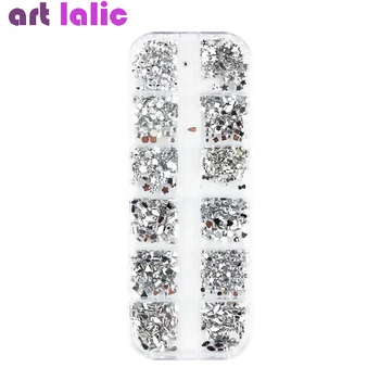 Skup 1 Przypadek 12 Pot Kryształki Górskie Paznokcie Sztuka Dekoracja Brokat Mix Wzory Kamienie Narzędzia Do Manicure
