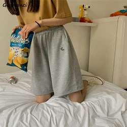 Para shorts femininos verão solto 3xl bordado sólido bf perna larga na altura do joelho harajuku casual simples ins na moda all match estudantes